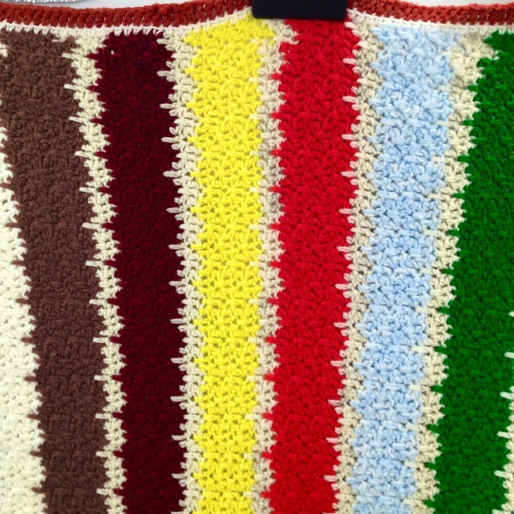 Vintage 1970s Retro Granny Baby Blanket Handmade MCM Colorful Striped Dopamine - Picture 10 of 13